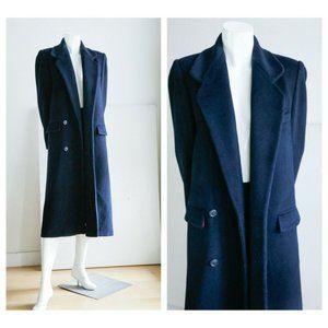 Vintage Classic Navy Blue Long Minimalist Pure Wool Coat  M